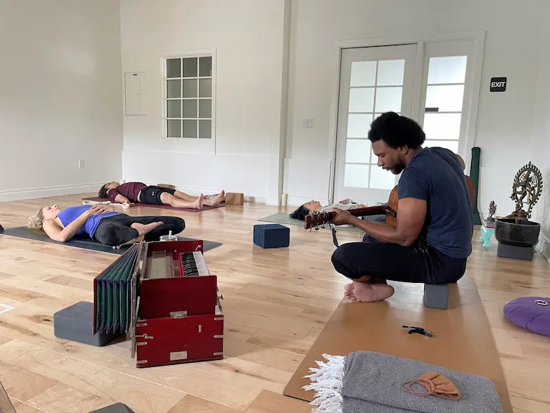 Gentle restorative yoga class with live music